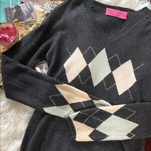 Vintage Y2K P&G Iconic Argyle Cashmere Juicy Couture Sweater L Gray ASO RARE M S